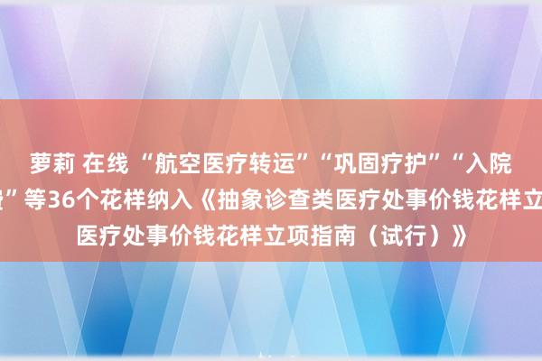 萝莉 在线 “航空医疗转运”“巩固疗护”“入院单东谈主间床位费”等36个花样纳入《抽象诊查类医疗处事